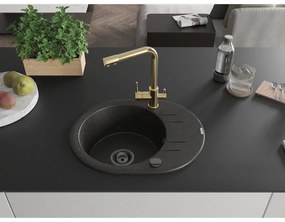 Mexen Kevin, drez granitový 586x458x190 mm, 1-komorový a zlatá Duero batéria, čierna - zlatá metalíza, 6517-75-671600-50-B