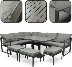 Veľký záhradný rohový set XL-NM-21 - sivý + sivé vankúše