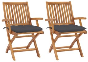 Záhradné stoličky 2 ks, antracitové podložky, tíkový masív 3062421