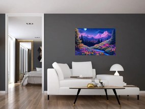 Obraz - Fialová krajina pri úplnku (90x60 cm)