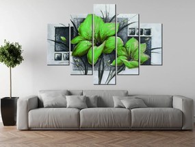 Gario Ručne maľovaný obraz Nádherné zelené Vlčie maky - 5 dielny Rozmery: 100 x 70 cm