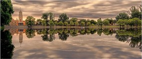 Obraz jazera a stromov (120x50 cm)