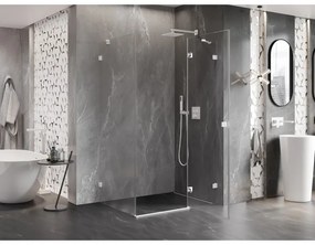 Mexen Lunar, pravostranný výklopný sprchový kút 90 x 70 cm, 8mm číre sklo, biely profil, 834-090-070-20-00-P