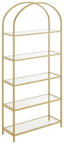 Sklenený 5-úrovňový regál s oblúkovým dizajnom, zlatý rám