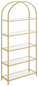 Sklenený 5-úrovňový regál s oblúkovým dizajnom, zlatý rám