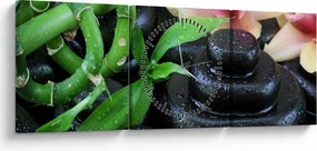 Obraz - Kamene a orchidey (s hodinami) (90x30 cm)