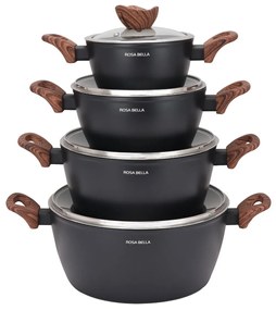 Wellhox  ROSA BELLA čierna 8-dielna sada hrncov