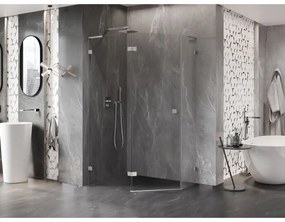 Mexen Lunar, L päťuholníkový sprchový kút naklápací doľava 90 x 80 cm, 8mm číre sklo, oceľový profil, 831L-090L-080P-97-00-L