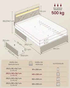 Manželská postel s LED osvetlením 140 cm RMB827LH01