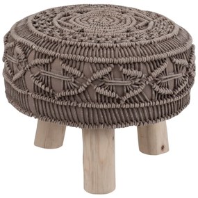 Bavlnený sedák macramé taupe na drevených nôžkach - Ø 40 * 30cm