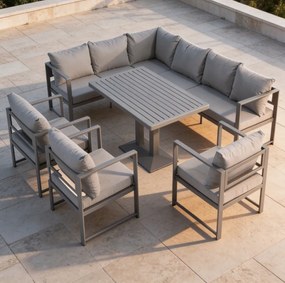 Veľký rohový set s kreslami a nastaviteľným stolom XL-NM-2006 - sivý + sivé vankúše