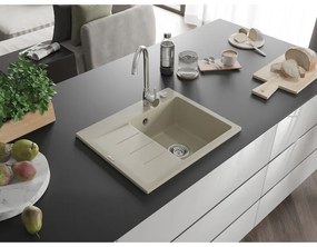 Mexen Ben, 1-komorový granitový drez 600x500x190 mm, pravý + chrómový sifón, béžová, 6523605000-69