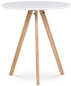 Jídelní stůl kulatý 70x70x73 cm, deska MDF bílý matný lak, nohy masiv buk,