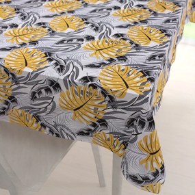Biante Bavlnený obdĺžnikový obrus Sandra SA-177 Okrové a sivé tropické listy 140x220 cm