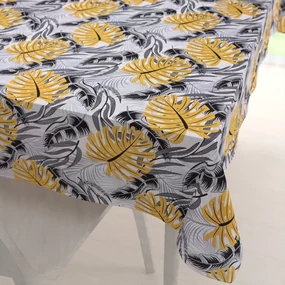 Biante Bavlnený obdĺžnikový obrus Sandra SA-177 Okrové a sivé tropické listy 140x200 cm