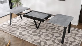 AVERY Betón Millenium / čierna spodná časť - LOFTOVÝ / PRIEMYSELNÝ STÔL DO OBÝVAČKY/ JEDÁLNE ROZKLADACÍ DO 290 cm!