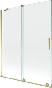 Mexen Velar, 2-krídlová posuvná vaňová zástena 140 x 150 cm, 8mm číre sklo, zlatý lesklý profil, 896-140-000-01-50