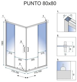 Rea Punto, sprchový kút s posuvnými dverami 80(dvere) x 80(dvere) x 190 cm, 5mm číre sklo, čierny profil + biela sprchová vanička Savoy, KPL-K1012