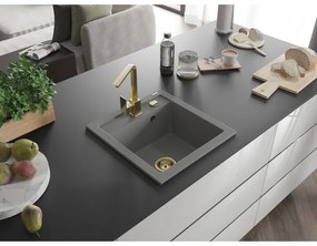 Mexen Vito, 1-komorový granitový drez 520x490x210 mm, zlatá batéria Rita, šedá, 6503-71-670300-50