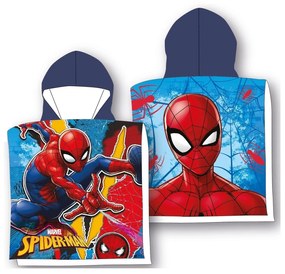 DETSKÝ BAVLNENÝ PONČO UTERÁK S KAPUCŇOU SPIDERMAN 50X115 CM VZOROVANÝ