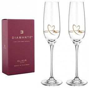Diamante poháre na šampanské so Swarovski kryštálmi Heart of Gold 150 ml 2KS
