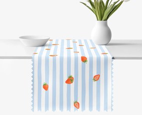 Goldea behúň na stôl teflónový - modré prúžky s jahodami 50x120 cm