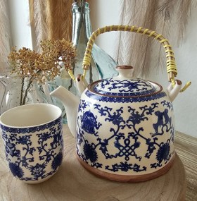 Konvička na čaj s modrými ornamentmi - 18*14*12 cm / 0,8L