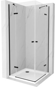 Mexen Roma Duo, sprchový kút 80 (dvere) x 80 (dvere) cm, 6mm číre sklo, čierny profil + slim sprchová vanička 5cm biela + čierny sifón, 854-080-080-70-02-4010B
