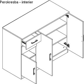 Komoda 3-dverová Universal, dub sonoma/biela