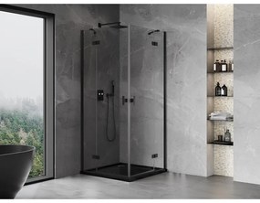 Mexen Mist-H Duo, 2-krídlový výklopný sprchový kút 75 x 75 cm, číre sklo, čierny profil, 8A5-075L-075P-70-00