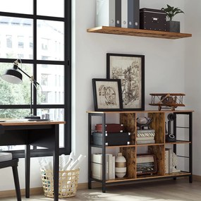 Knižnica, polica so 6 priehradkami, vintage hnedá