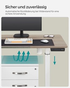 Výškovo nastaviteľný elektrický stôl, písací stôl, biela a sivá farba, 60 x 140cm