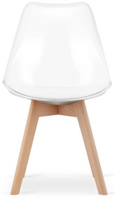 Jedálenský set 1 + 4, biely stôl ADRIA 120x80 cm + transparentné stoličky BALI MARK s bukovými nohami