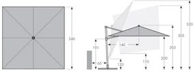 Derby RAVENNA 2,5 x 2,5 m - záhradný naklápací bočný slnečník s LED osvetlením