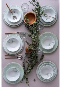 24-dielna jedálenská súprava biela/zelená/porcelán