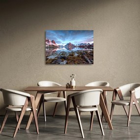 Sklenený obraz - Východ slnka nad Reine (70x50 cm)