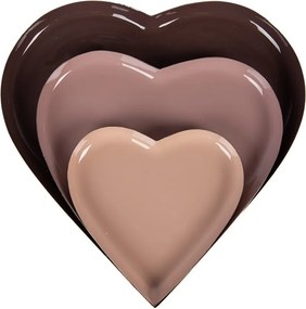 3ks farebná kovová miska srdca - Ø 24*1 / Ø 19*1 / Ø 13*1 cm