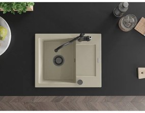 Mexen Enzo, granitový drez 576x465x174 mm, 1-komorový a drezová batéria Carla, béžová, 6506-69-670700-70