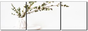 Obraz na plátne - Vetva eukalyptu v bielej váze na bielom pozadí - panoráma 5272C (120x40 cm)