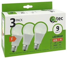 Žiarovka LED QTEC 9W A60 E27 4200K 3PACK