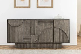 Komoda ART DECO 170 cm 3D mangové drevo, sivá