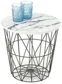 Konferenčný stolík HARISSA 41x42 cm čierna/biely dekor mramoru