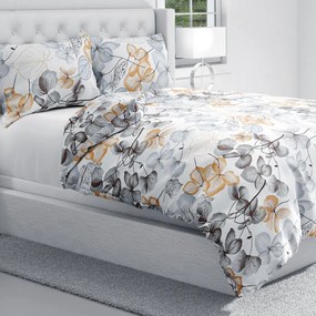 Biante Bavlnené posteľné obliečky Sandra SA-367 Sivo-oranžové kvety na bielom Jednolôžko 140x200 a 70x90 cm