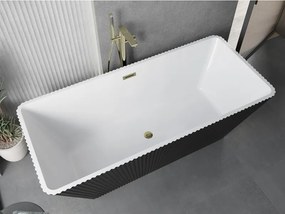 Mexen Tava, voľne stojaca ryhovaná vaňa 170 x 75 cm, biela-čierna, zlatý lesklý prepad, 52851707575-50