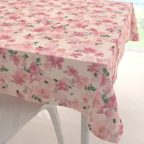 Biante Zamatový štvorcový obrus Tamara TMR-039 Ružovo-fialové akvarelové kvety na svetlo lososovom 130x130 cm