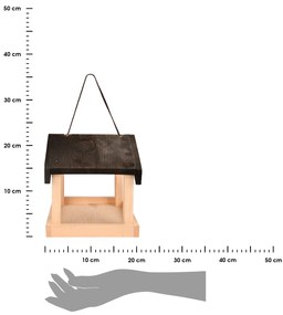 Závesné kŕmidlo pre vtáky Emi, 23x20x20 cm, drevo, hnedá/čierna