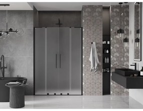 Mexen Velar L Duo, posuvné sprchové dvere do otvoru 150 cm, 8mm sklo námraza, čierna matná, 871-150-003-32-70
