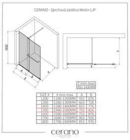 CERANO - Sprchová zástena Medin L/P - čierna matná, grafitové sklo - 150x195 cm - dvojdielna posuvná, CER-CER-478051