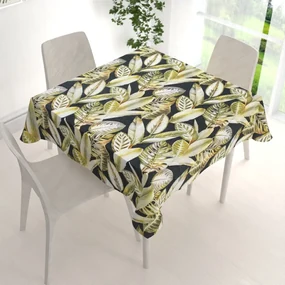 Biante Zamatový štvorcový obrus Tamara TMR-010 Zlaté tropické listy na zelenom 90x90 cm