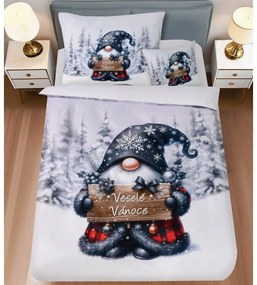 3 dielne 3D obliečky Polycotton Vianočné Gnome čierny 200x140cm+90x70cm TiaHome